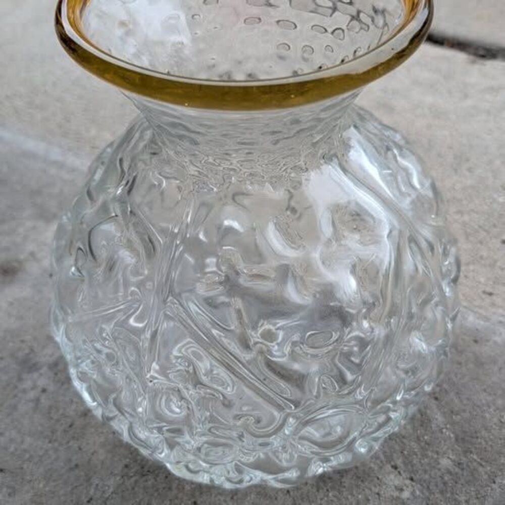 Vintage Blenko 9431 Crystal Textured Glass Vase Topaz Gold Rim Hank Adams 1994